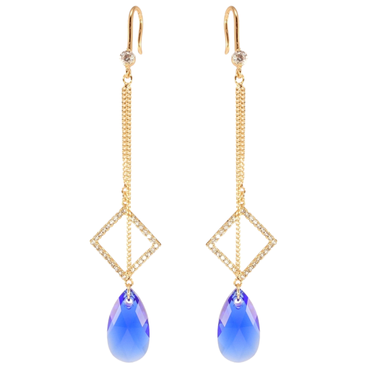 Сережки Xuping колір 18K з кристалами Swarovski французький замок Підвіски з кр-лом Capri Blue і ромбом на фото №5