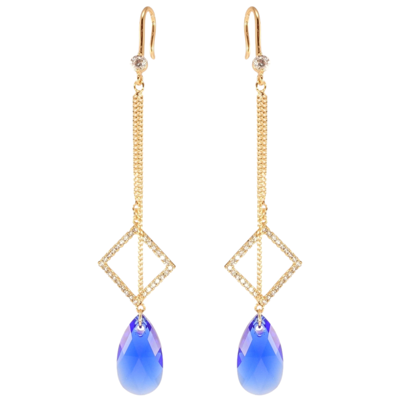 Серьги Xuping цвет 18K с кристаллами Swarovski французский замок Подвески с кр-лом Capri Blue и ромбом на фото №1 Серьги Xuping цвет 18K с кристаллами Swarovski французский замок Подвески с кр-лом Capri Blue и ромбом на фото №1