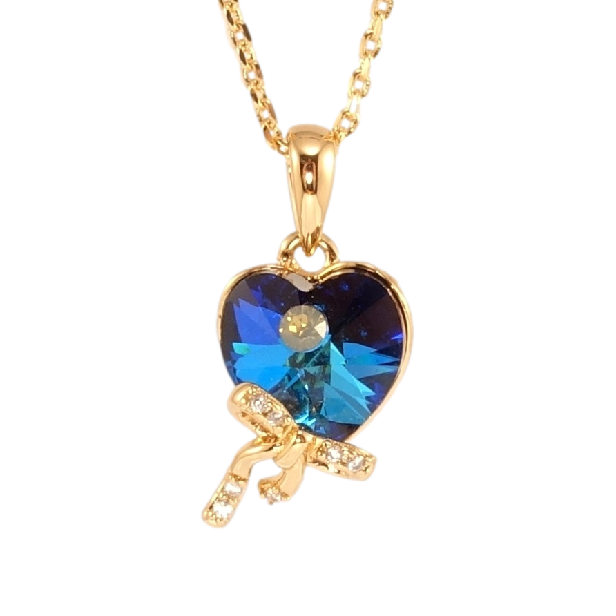 Кулон Xuping колір 18K з кр-ми Swarovski на ланцюжку Серце Capri Blue з бантом довжина 40-45см х 1мм фото №1