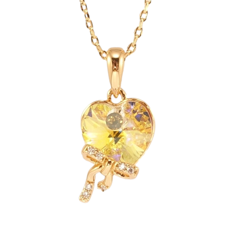 Кулон Xuping колір 18K з кр-ми Swarovski на ланцюжку Серце Citrine Shimmer з бантом довжина 40-45см х 1мм фото №1