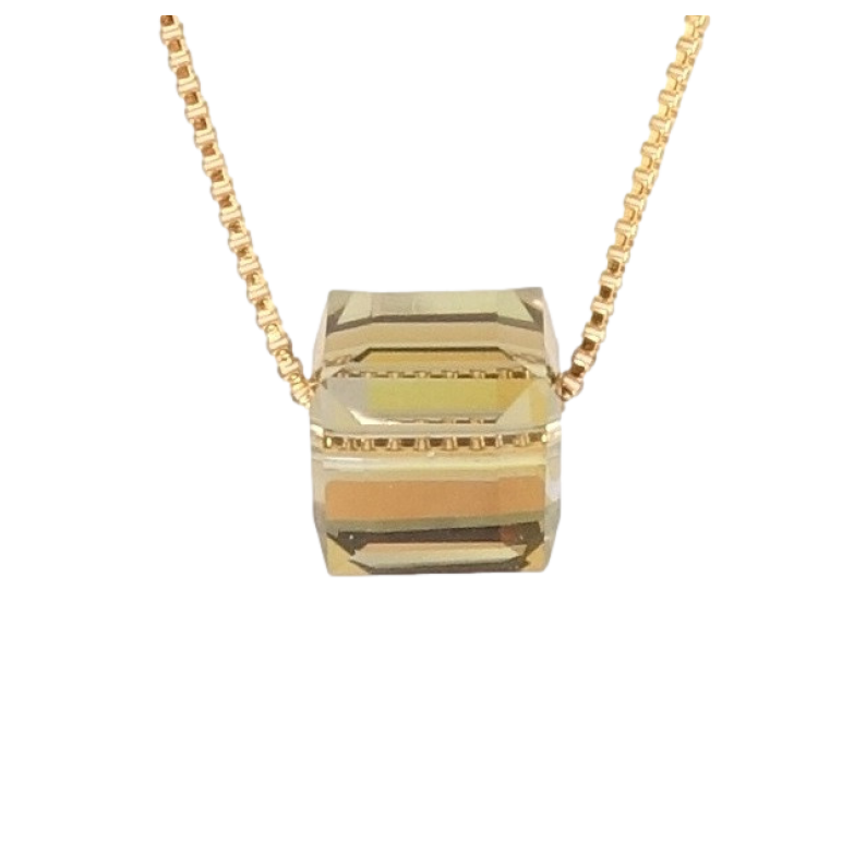 Кулон Xuping колір 18K з кр-ми Swarovski на ланцюжку Кристальний куб Tabac 6х6мм довжина 43-48см х 1мм фото №1