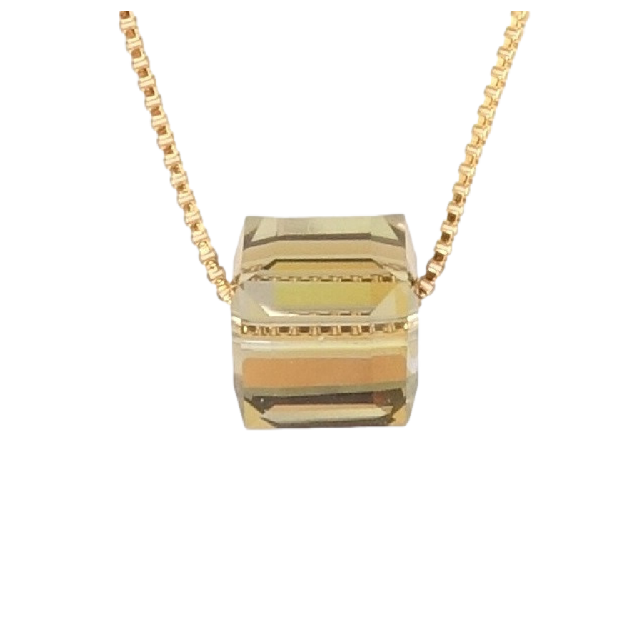 Кулон Xuping колір 18K з кр-ми Swarovski на ланцюжку Кристальний куб Tabac 6х6мм довжина 43-48см х 1мм фото №1