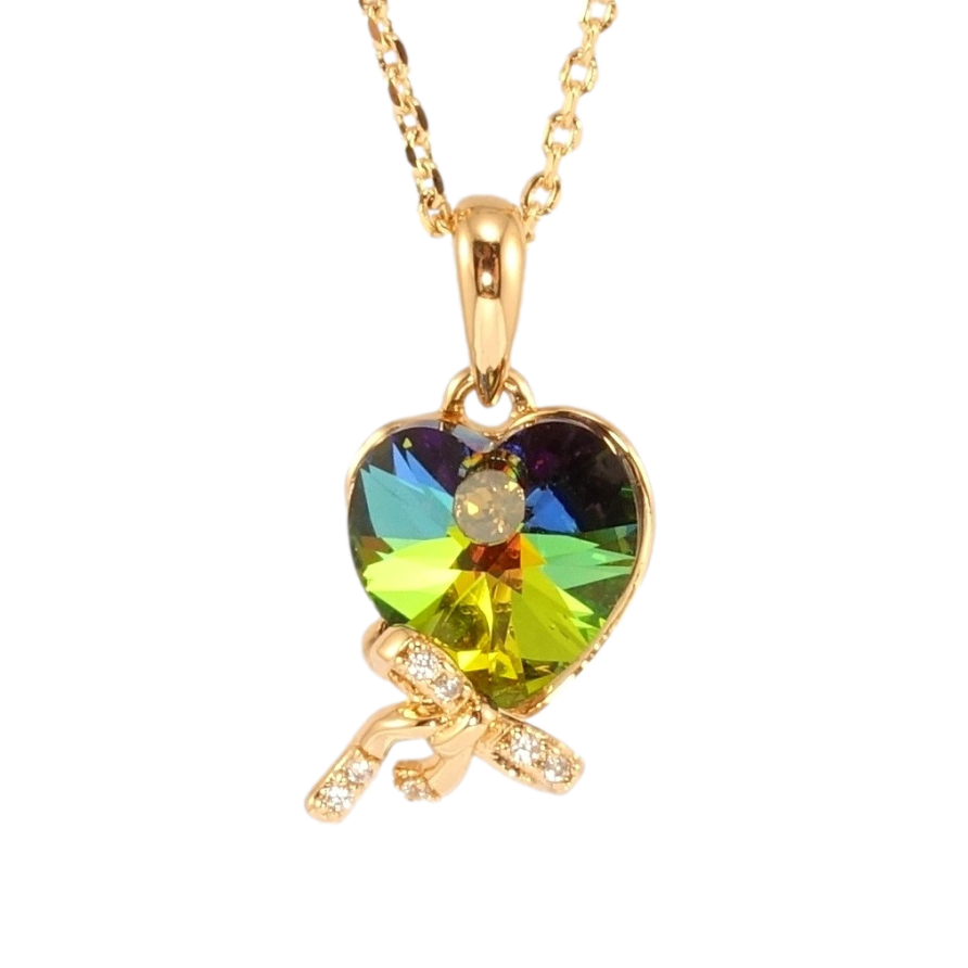 Кулон Xuping колір 18K з кр-ми Swarovski на ланцюжку Серце Vitrail Medium з бантом довжина 39-44см х 1мм фото №1