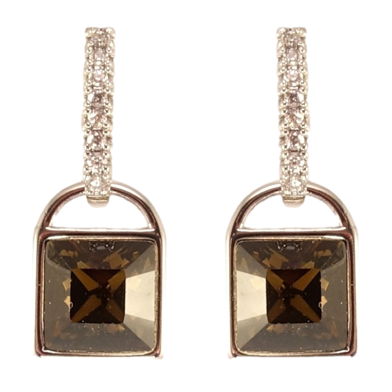 Сережки Xuping колір Родій з кристалами Swarovski пусети Замочки з кристалами Jet Nut фото №3