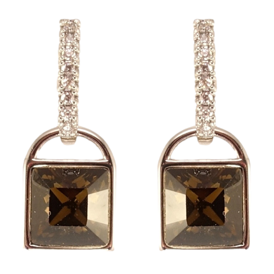 Сережки Xuping колір Родій з кристалами Swarovski пусети Замочки з кристалами Jet Nut фото №1