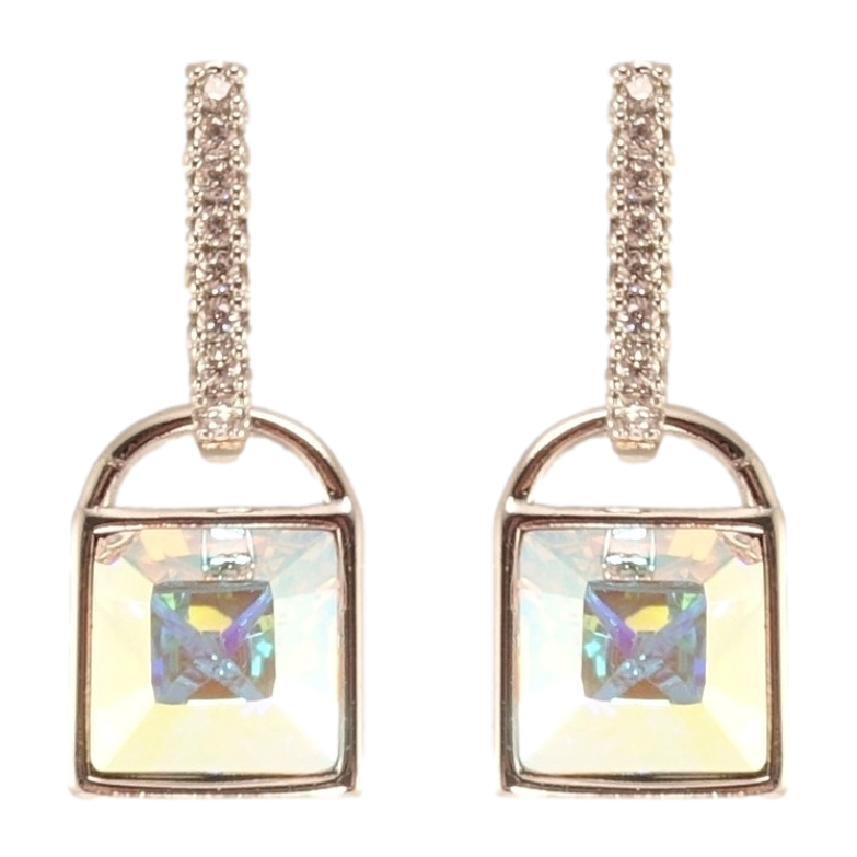 Серьги Xuping цвет Родий с кристаллами Swarovski пусеты Замочки с кристаллами АВ фото №1