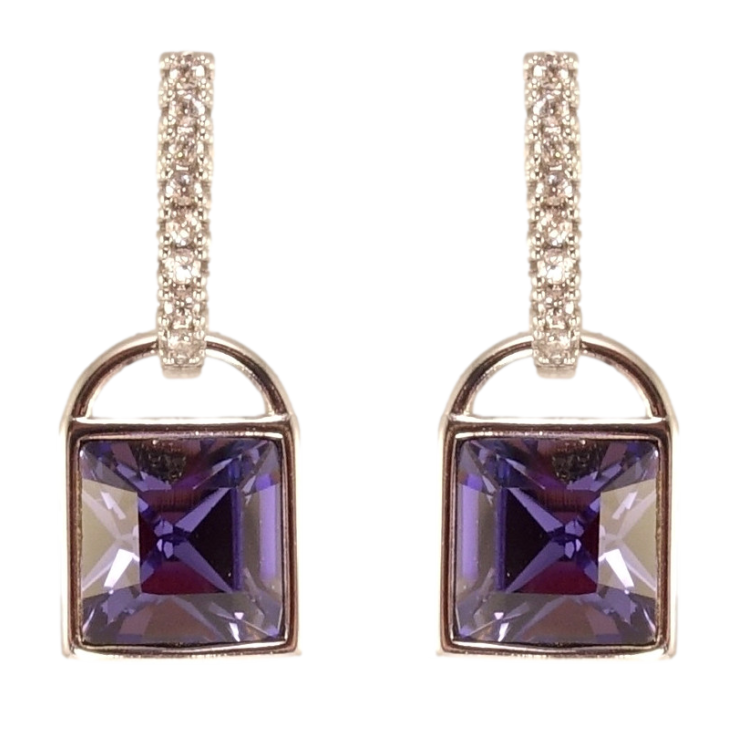 Сережки Xuping колір Родій з кристалами Swarovski пусети Замочки з кристалами Purple Velvet фото №18