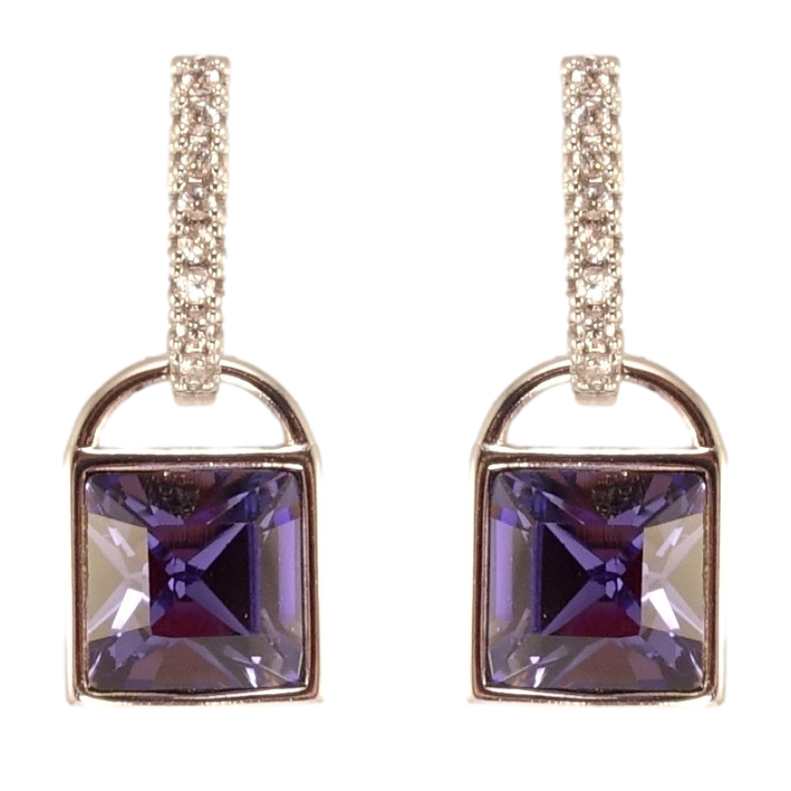 Серьги Xuping цвет Родий с кристаллами Swarovski пусеты Замочки с кристаллами Purple Velvet фото №1