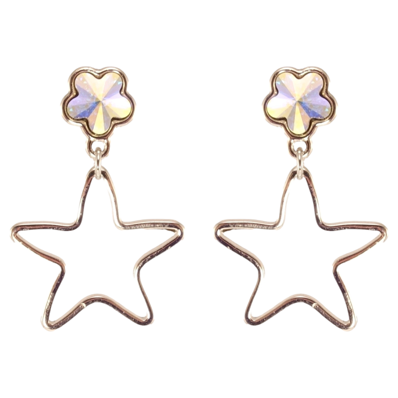 Сережки Xuping колір Родій з кристалами Swarovski пусети Зірочки з кристалами АВ фото №1