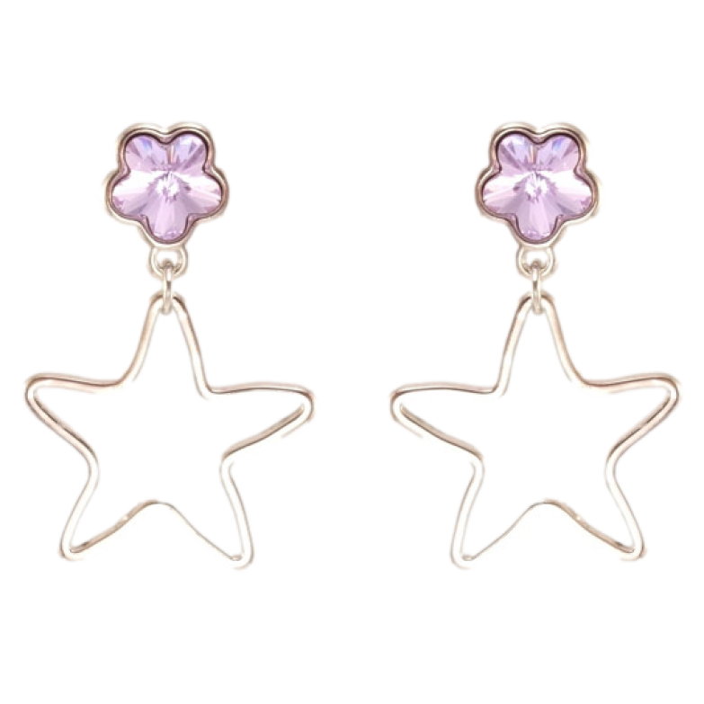 Сережки Xuping колір Родій з кристалами Swarovski пусети Зірочки з кристалами Provence Lavender фото №1