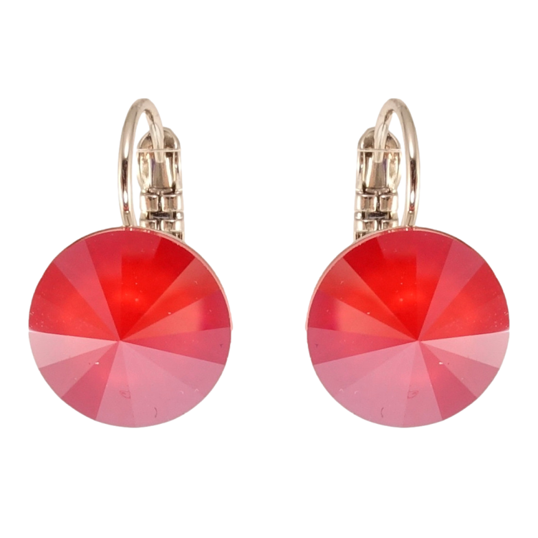 Серьги Xuping цвет Родий с кристаллами Swarovski французский замок Кристаллы Royal Red на дужках ø 12мм фото №1