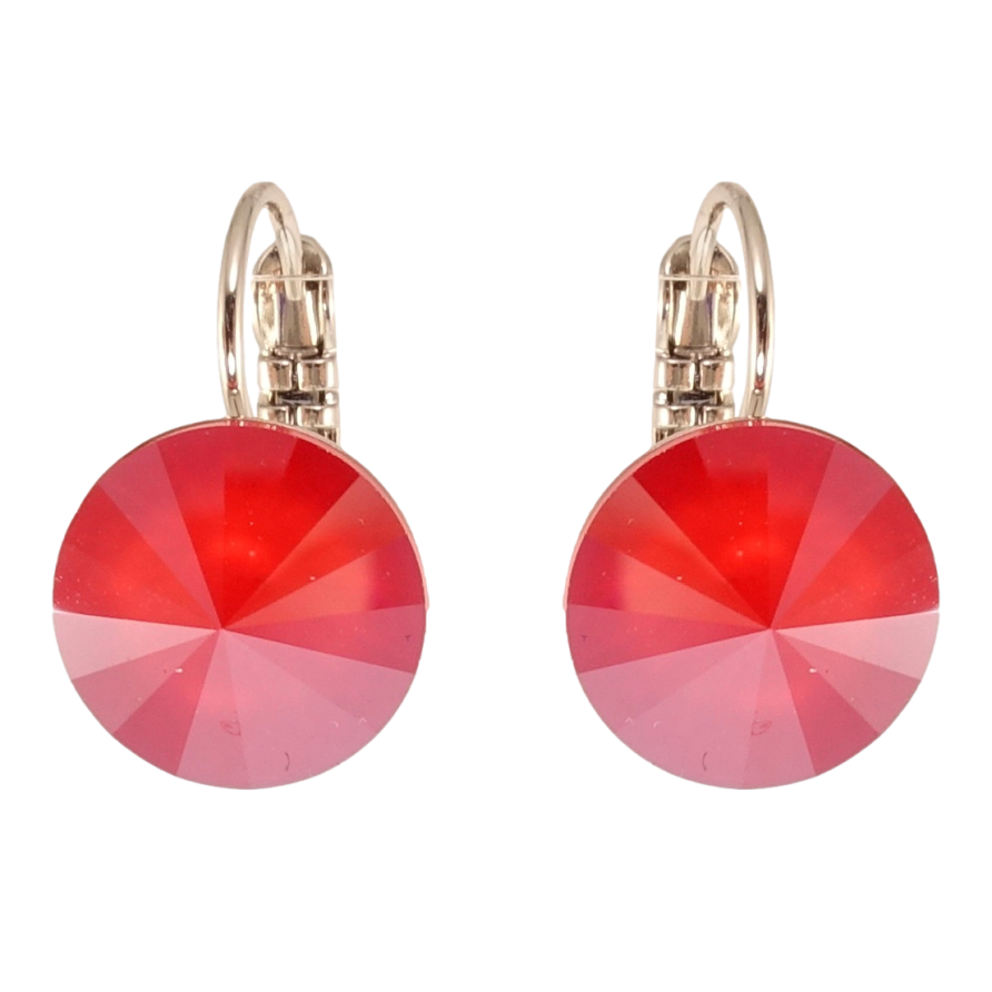 Серьги Xuping цвет Родий с кристаллами Swarovski французский замок Кристаллы Royal Red на дужках ø 12мм фото №1