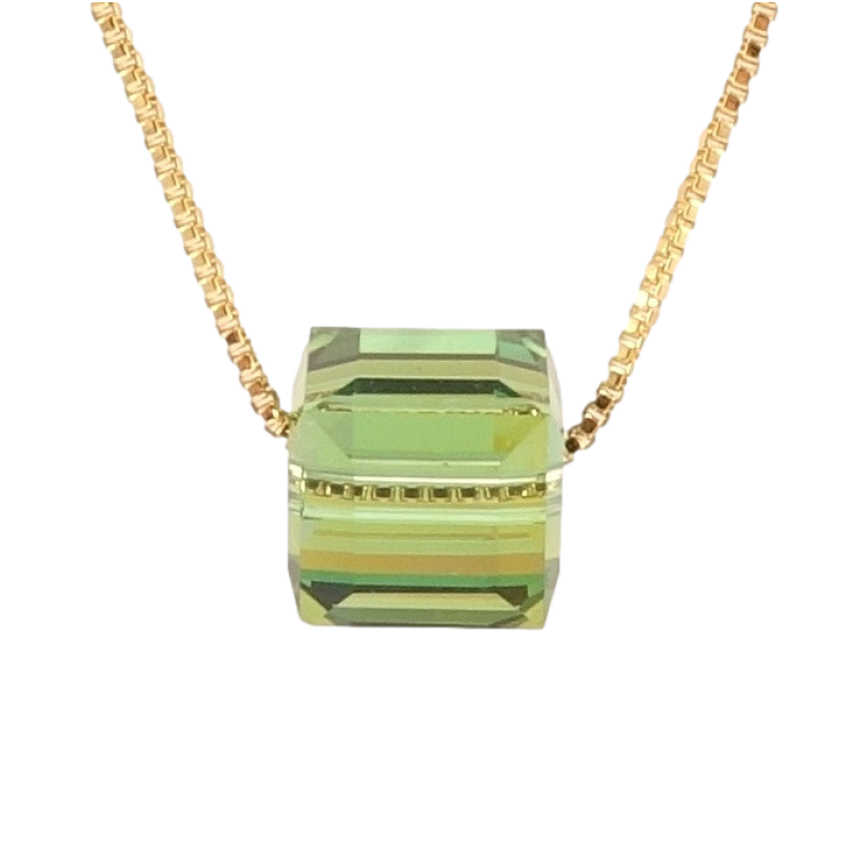 Кулон Xuping колір 18K з кр-ми Swarovski на ланцюжку Кристальний куб Peridot Shimmer 6х6мм довжина 42-47см х фото №2