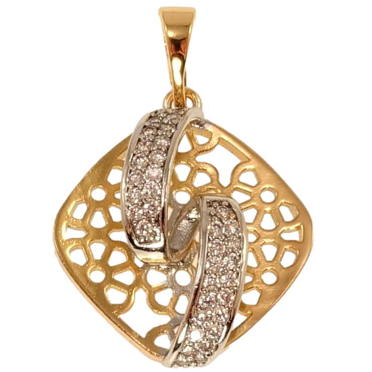 Кулон Xuping Позолота + Родій Ромб з різьбленим квітковим візерунком та стрічкою з цирконієм фото №2 Кулон Xuping Позолота + Родій Ромб з різьбленим квітковим візерунком та стрічкою з цирконієм фото №2