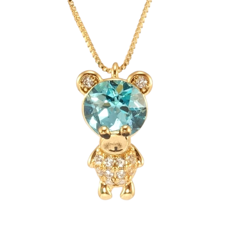 Кулон Xuping колір 18K з кр-ми Swarovski на ланцюжку Ведмедик з кристалом Light Turquoise довжина 40-45см х фото №1