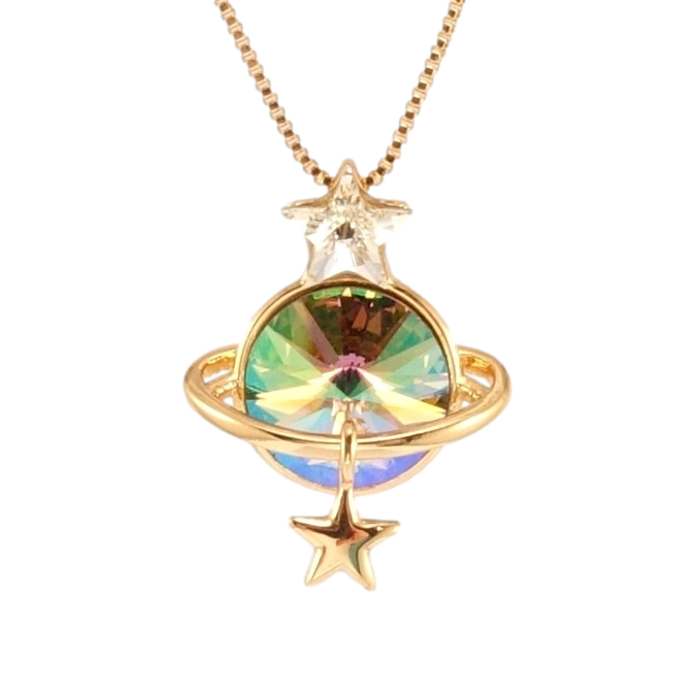 Кулон Xuping колір 18K з кр-ми Swarovski на ланцюжку Сатурн кристал Erinite Shimmer довжина 39-44см х 1мм фото №1