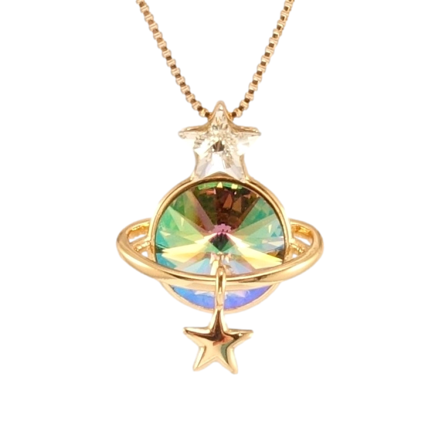 Кулон Xuping колір 18K з кр-ми Swarovski на ланцюжку Сатурн кристал Erinite Shimmer довжина 39-44см х 1мм фото №1