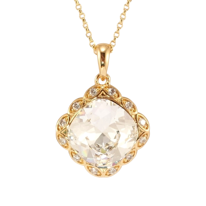 Кулон Xuping колір 18K з кр-ми Swarovski на ланцюжку Кристал Clear у ромбовій оправі довжина 39-44см х 1мм фото №1