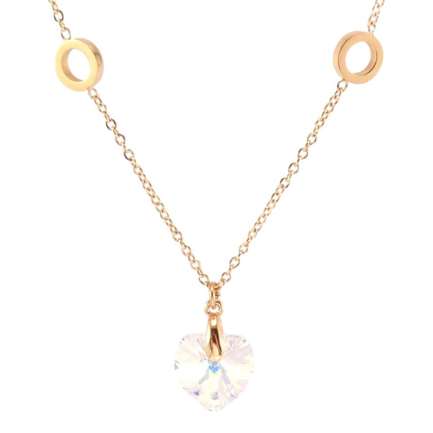 Кулон Xuping цвет РО с кр-ми Swarovski на цепочке Кристальное сердце Shimmer длина 37-42см х 1мм фото №1