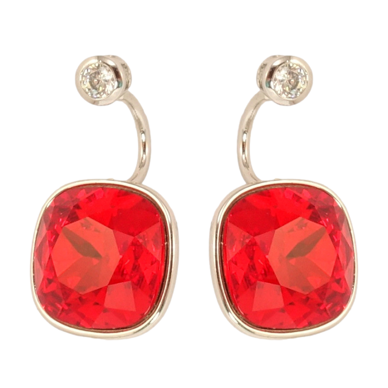 Сережки Xuping колір Родій з кристалами Swarovski пусети-джекети Кристали Light Siam на дужках 14х14мм фото №1