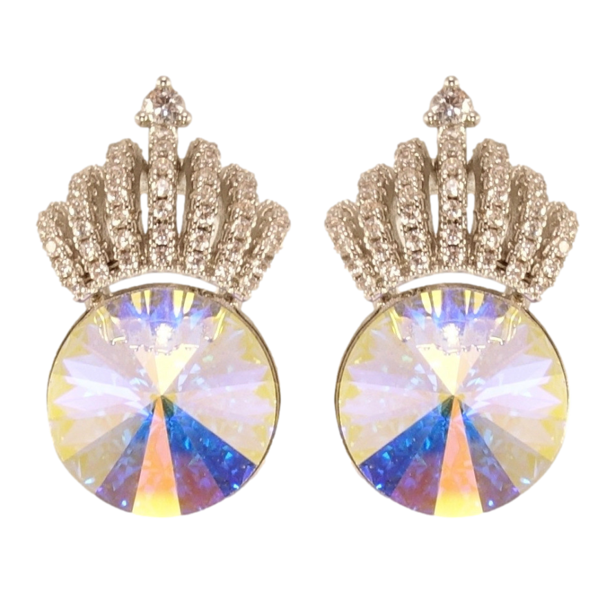 Сережки Xuping колір Родій з кристалами Swarovski пусети Кристали АВ з короною фото №1