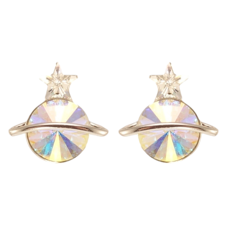 Сережки Xuping колір Родій з кристалами Swarovski пусети Сатурн кристал АВ фото №1