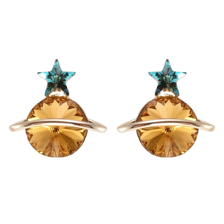 Сережки Xuping колір Родій з кристалами Swarovski пусети Сатурн кристали Copper та Metallic Blue фото №5 Сережки Xuping колір Родій з кристалами Swarovski пусети Сатурн кристали Copper та Metallic Blue фото №5