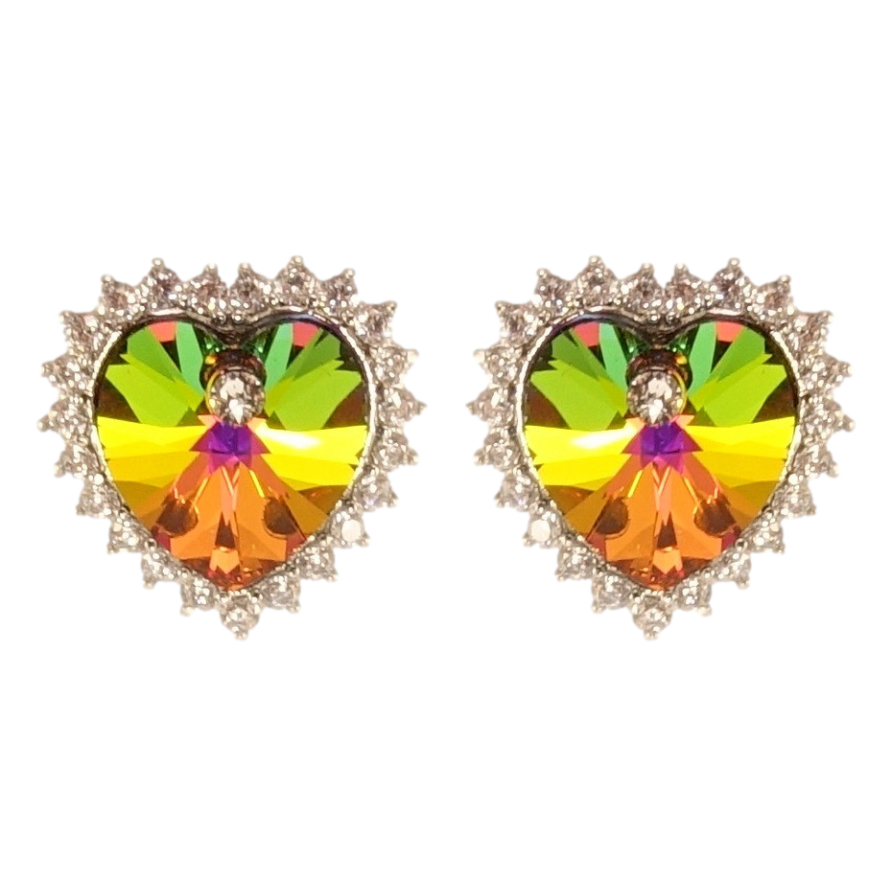 Серьги Xuping цвет Родий с кристаллами Swarovski пусеты Сердечки Vitrail Medium в обрамлении кристаллов фото №1