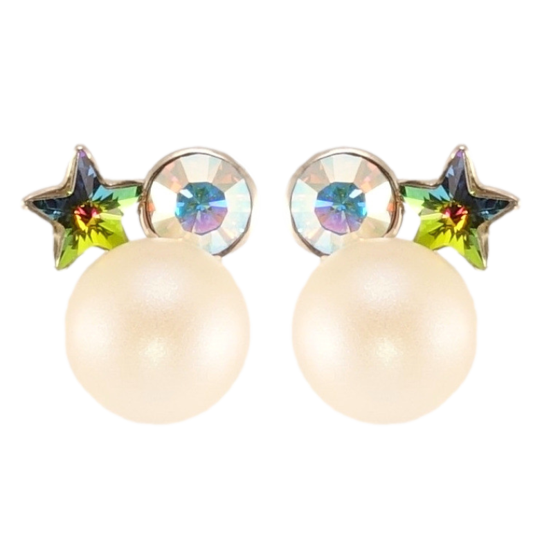 Сережки Xuping колір Родій з кристалами Swarovski пусети Перлина з кристалами Vitrail Medium та АВ фото №1