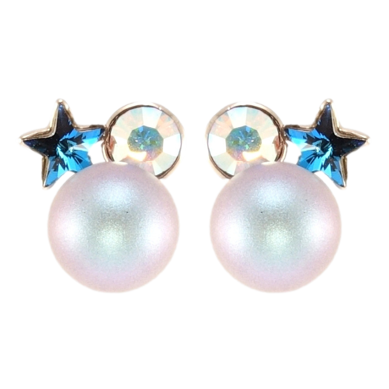 Серьги Xuping цвет Родий с кристаллами Swarovski пусеты Жемчужина с кристаллами Capri Blue и АВ фото №2