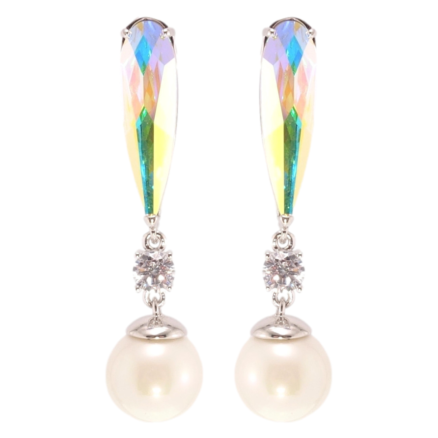 Сережки Xuping колір Родій з кристалами Swarovski пусети Підвіски з перлами та кристалом АВ ø 10мм фото №1