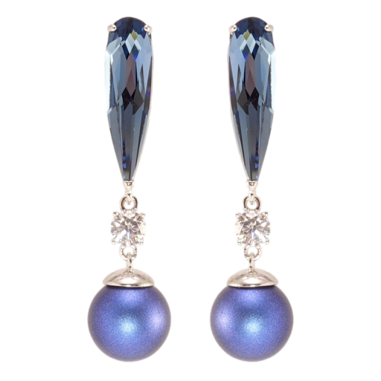 Сережки Xuping колір Родій з кристалами Swarovski пусети Підвіски з синіми перлами та кристалом Montana ø фото №2
