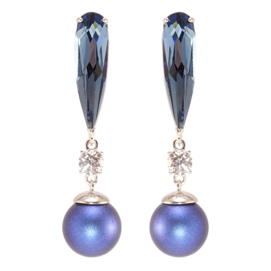 Сережки Xuping колір Родій з кристалами Swarovski пусети Підвіски з синіми перлами та кристалом Montana ø фото №1
