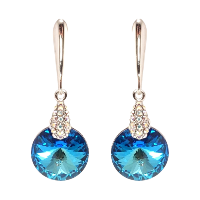 Сережки Xuping колір Родій з кристалами Swarovski пусети Підвіски з кристалом Capri Blue ø 14мм фото №1