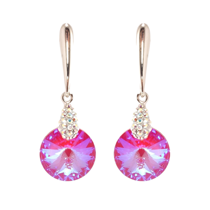 Сережки Xuping колір Родій з кристалами Swarovski пусети Підвіски з кристалом Fuchsia Delite ø 14мм фото №9