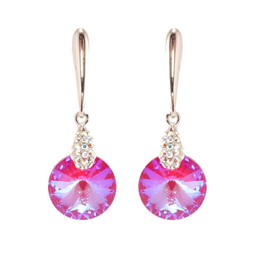 Серьги Xuping цвет Родий с кристаллами Swarovski пусеты Подвески с кристаллом Fuchsia Delite ø 14мм фото №1
