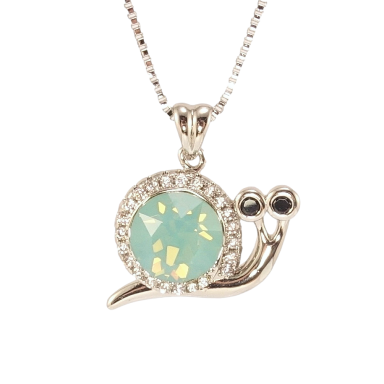 Кулон Xuping колір Родій з кр-ми Swarovski на ланцюжку Равлик із кристалом Pacific Opal дл. 41-46см х 1мм фото №1