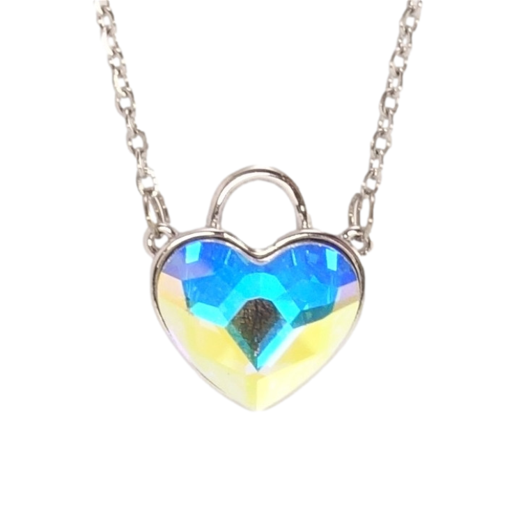 Кулон Xuping цвет Родий с кр-ми Swarovski на цепочке Кристальное сердце-замочек AВ дл. 41-46см х 1мм фото №3