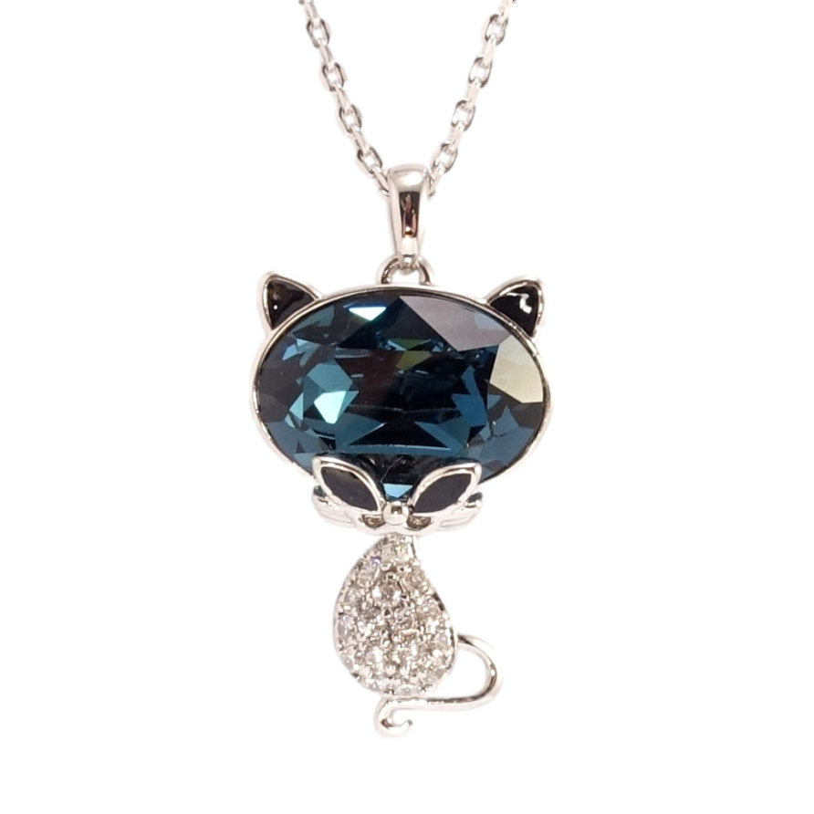 Кулон Xuping колір Родій з кр-ми Swarovski на ланцюжку Кішка з кристалом Montana дл. 40-45см х 1мм фото №1