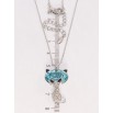 Кулон Xuping колір Родій з кр-ми Swarovski на ланцюжку Кішка з кристалом Light Turquoise дл. 40-45см х фото №2