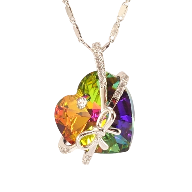 Кулон Xuping колір Родій з кр-ми Swarovski на ланцюжку Серце Vitrail Medium з бантом дл. 45см х 2мм фото №24