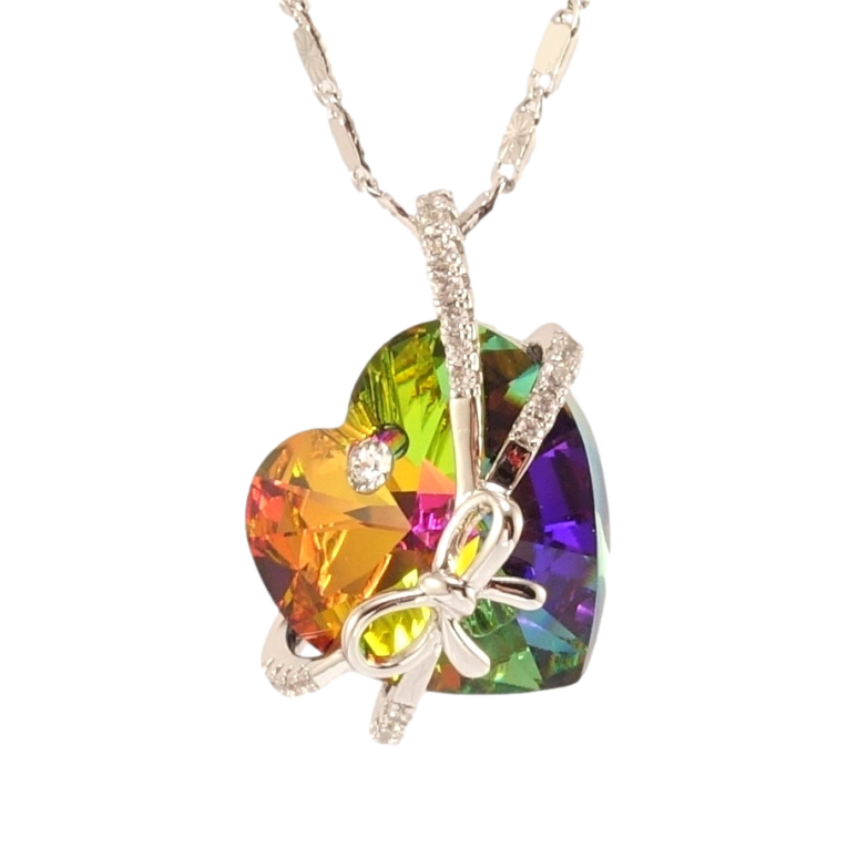 Кулон Xuping цвет Родий с кр-ми Swarovski на цепочке Сердечко Vitrail Medium с бантом дл. 45см х 2мм фото №1