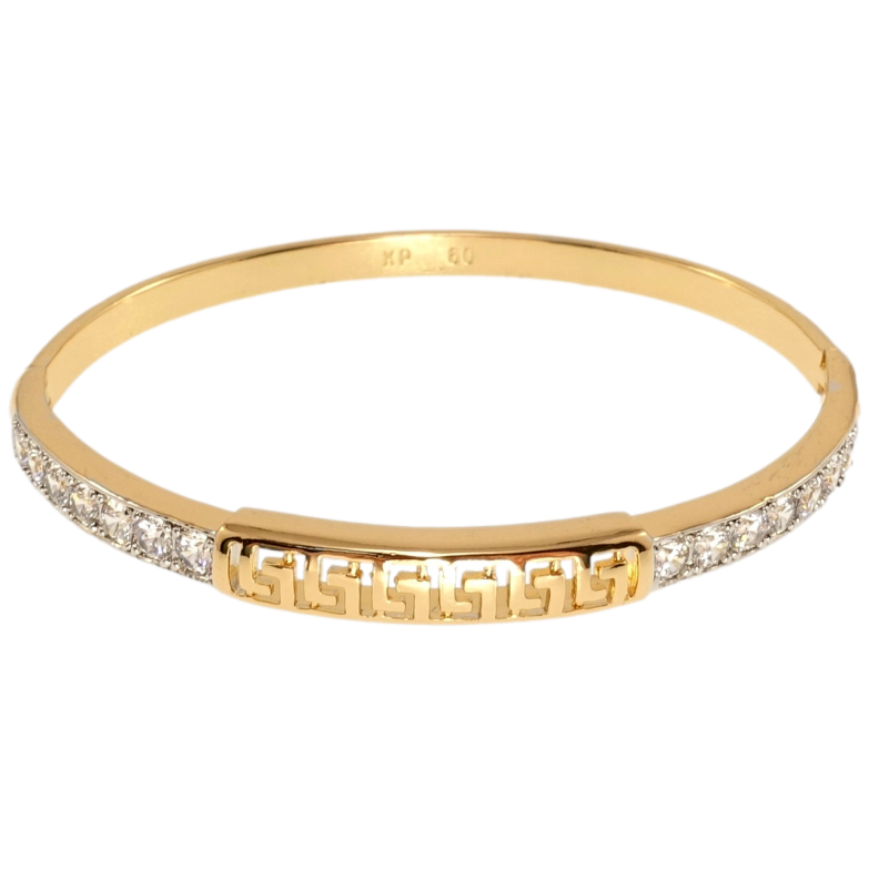 Браслет Xuping Позолота + Родій Меандровий орнамент із доріжкою цирконію ø 6см фото №1