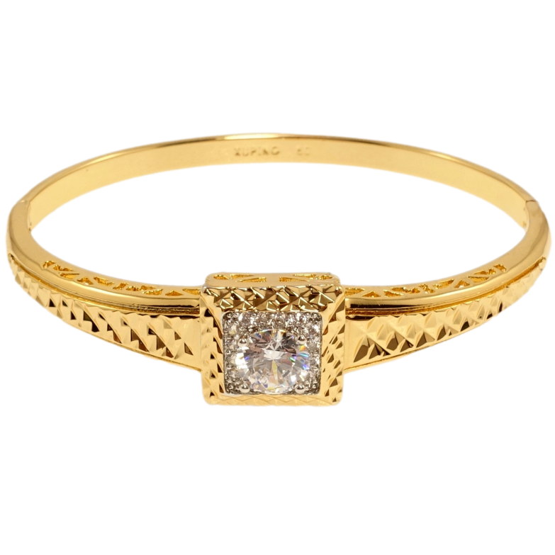 Браслет Xuping Позолота + Родий Кристалл в квадратной оправе с насечками ø 6см фото №1