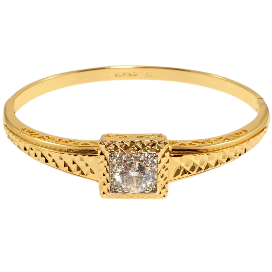 Браслет Xuping Позолота + Родій Кристал у квадратній оправі з насічками ø 6см фото №1