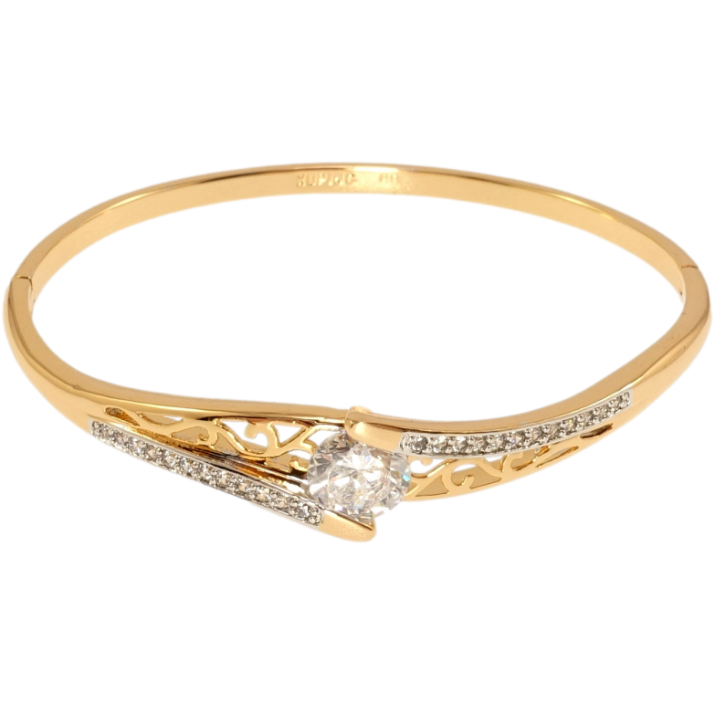 Браслет Xuping Позолота + Родий Декоративный резной орнамент с вставкой кристалл и дорожками циркония ø 6см фото №1