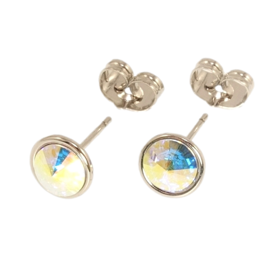 Серьги Xuping цвет Родий с кристаллами Swarovski пусеты Кристалл АВ в ободковой оправе ø 8мм фото №1