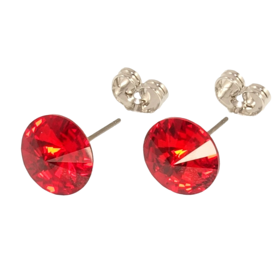 Серьги Xuping цвет Родий с кристаллами Swarovski пусеты Кристалл Red Magma ø 11мм фото №1