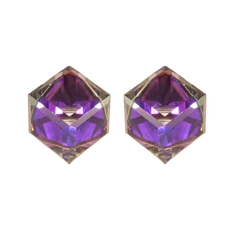 Серьги Xuping цвет Родий с кристаллами Swarovski пусеты Кристальные кубики Heliotrope 6х6мм фото №15