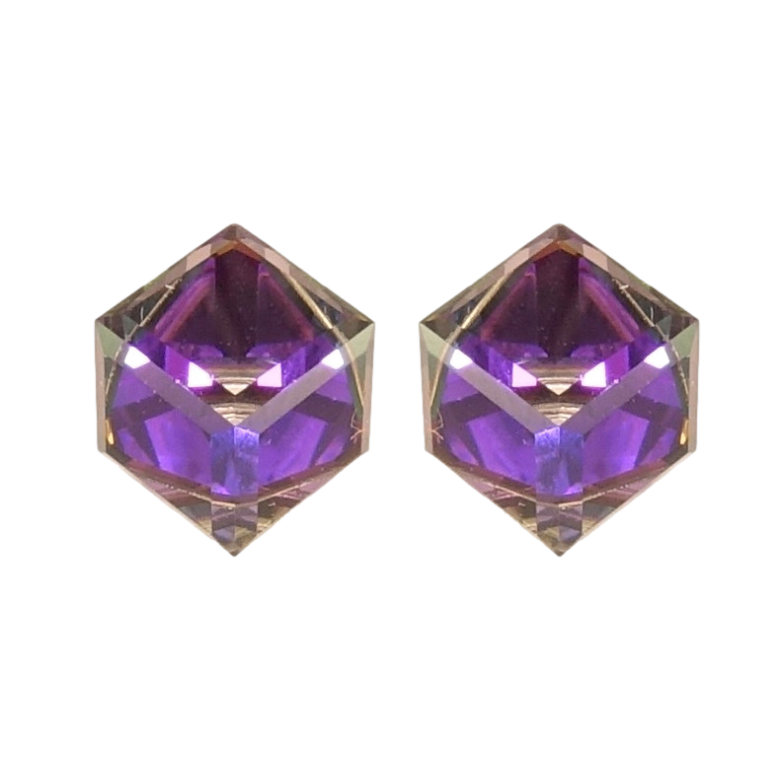 Серьги Xuping цвет Родий с кристаллами Swarovski пусеты Кристальные кубики Heliotrope 6х6мм фото №13